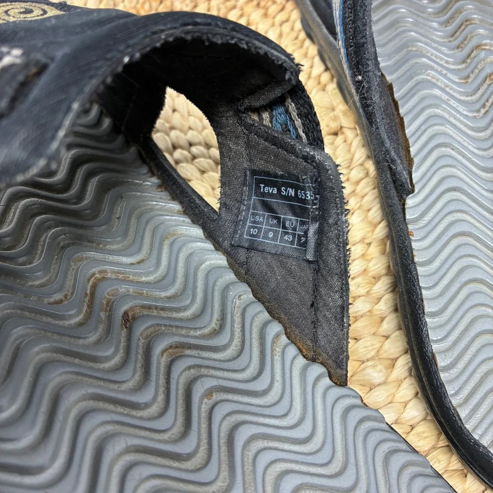 Vintage Teva Spiral Hand Logo Slides Men's 10 Black Blue Y2K Sandals